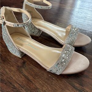 Betsey Johnson Kids Dolly Rhinestone Block Heel Sandals Silver Champagne Size 3
